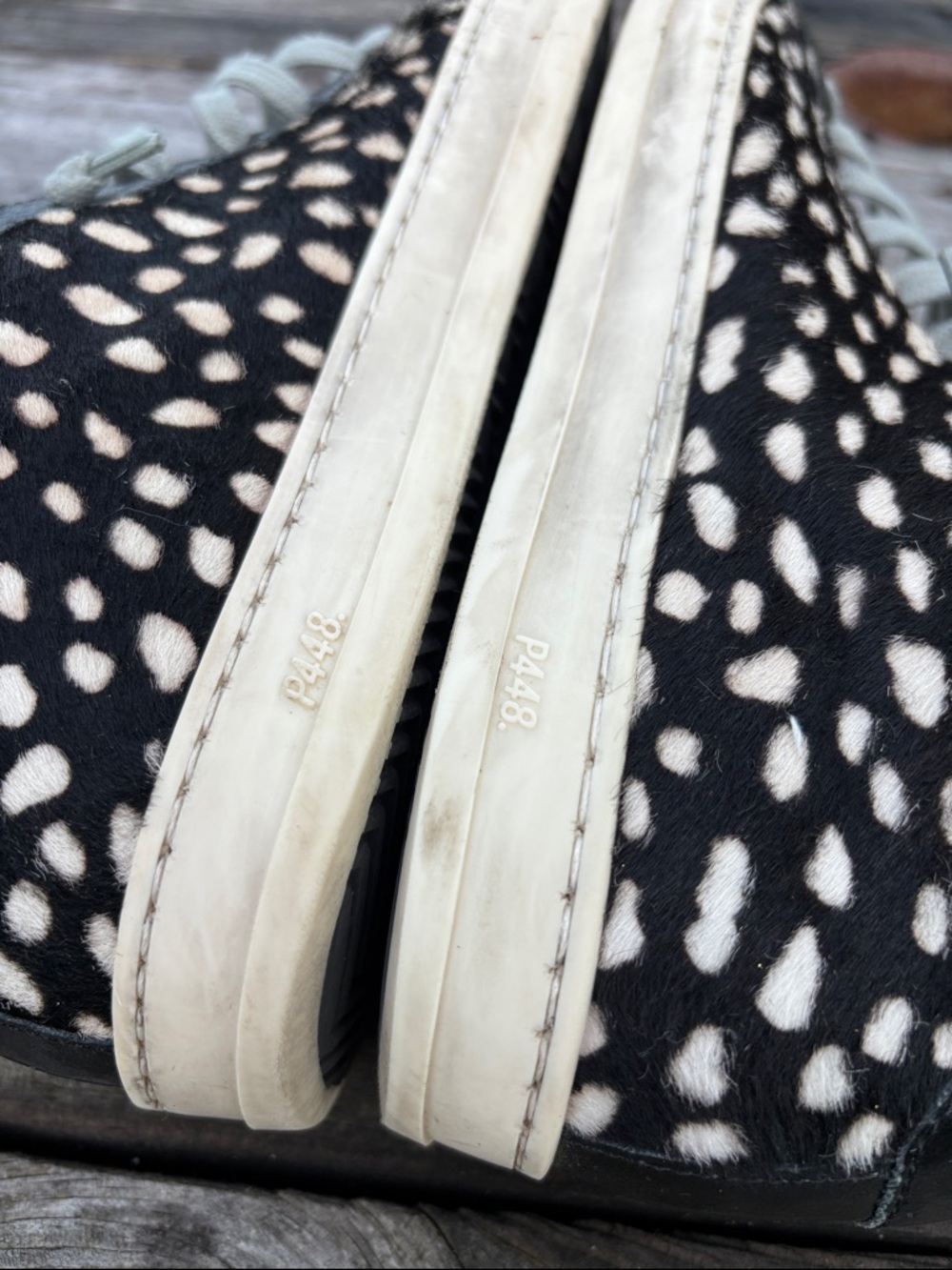 P448 Women’s Sz8.5/9 Unisex-John Sneakers Cowiena Calf Hair Black/Cream #318 - Picture 9 of 13